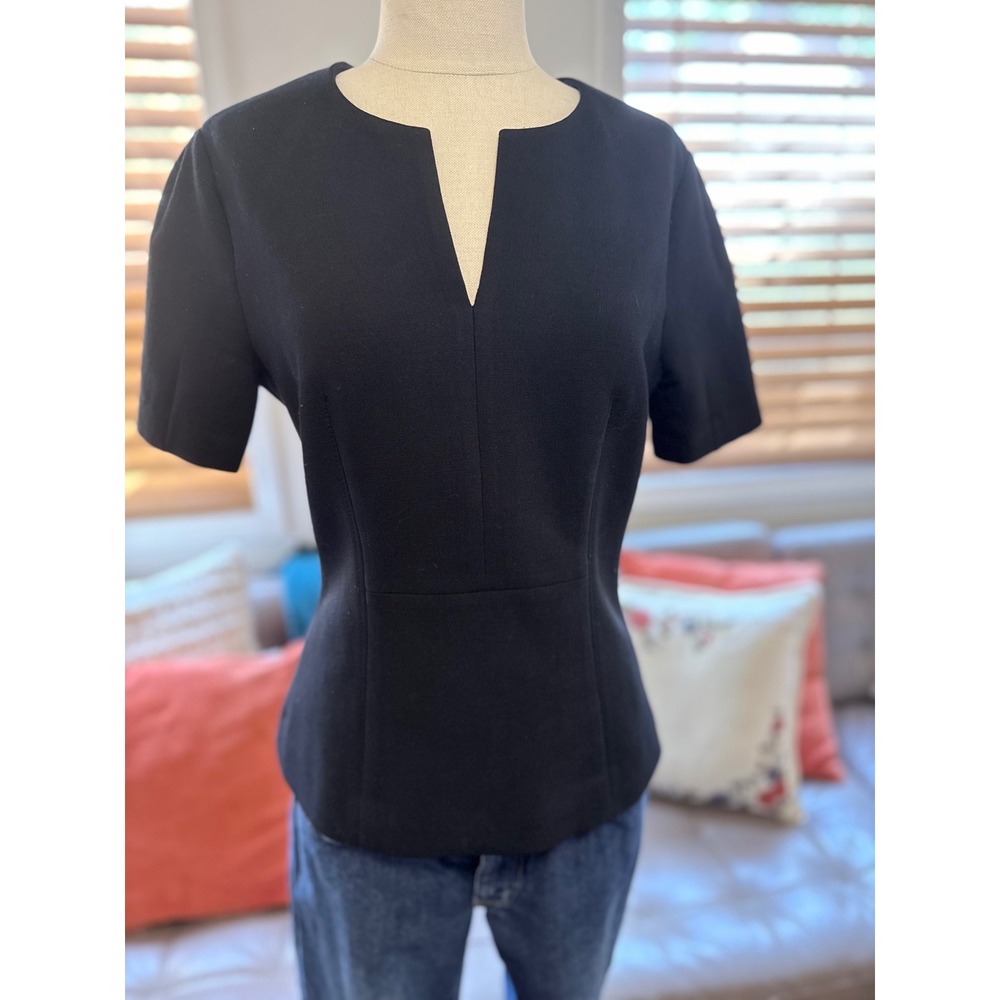Hugo Boss Black Short Sleeve Notched Neck Blouse Top Size 6 US